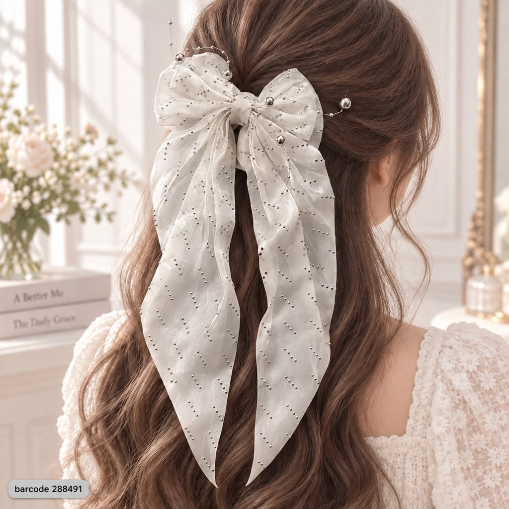 Pearl Bow Hair Clip – (White)