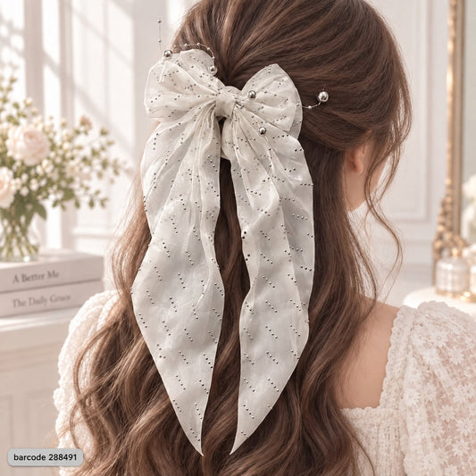 Pearl Bow Hair Clip – (White)