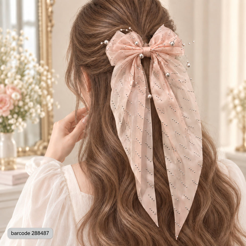 Pearl Bow Hair Clip – (Pink)
