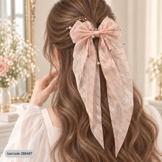 Pearl Bow Hair Clip – (Pink)