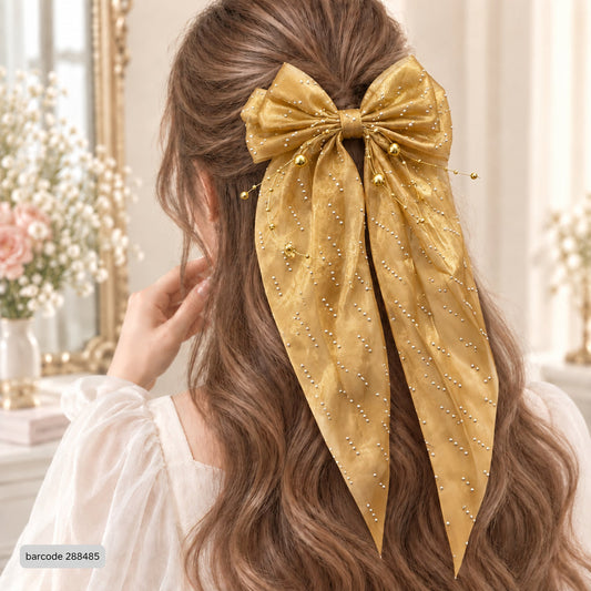 Pearl Bow Hair Clip – (Golden)