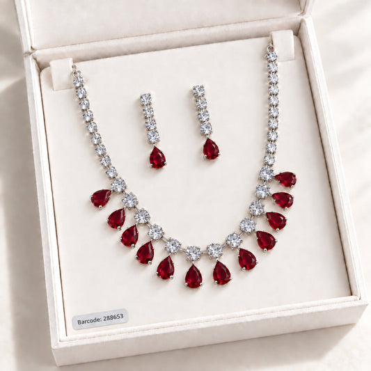 Zircon Necklace-68 (Silver/Maroon)