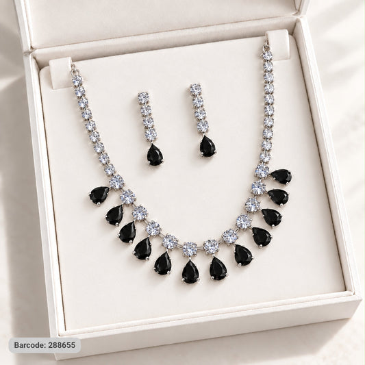Zircon Necklace-68 (Silver/Black)