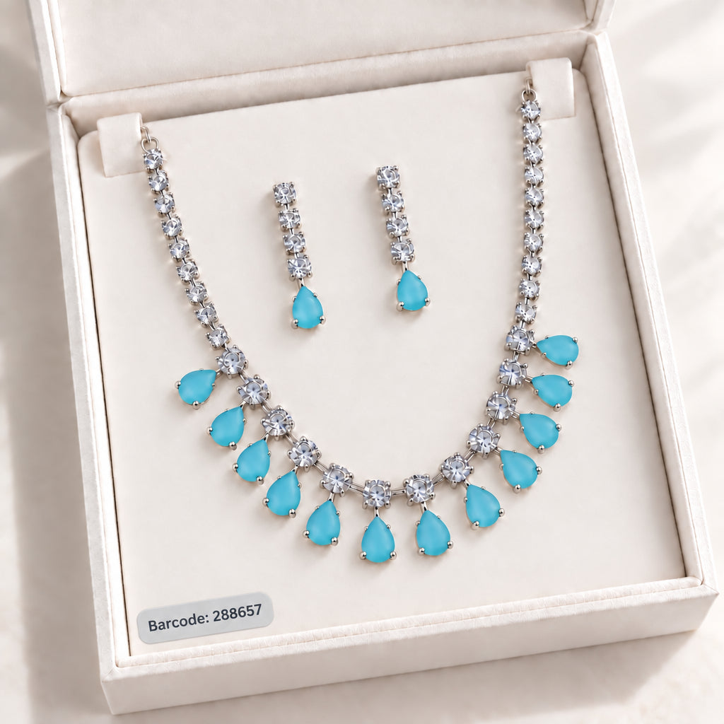 Zircon Necklace-68 (Silver/Ferozi)