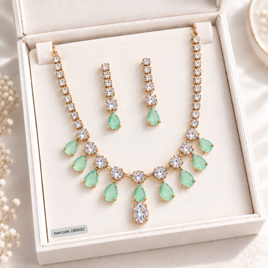 Zircon Necklace-69 (Golden/Mint Green)