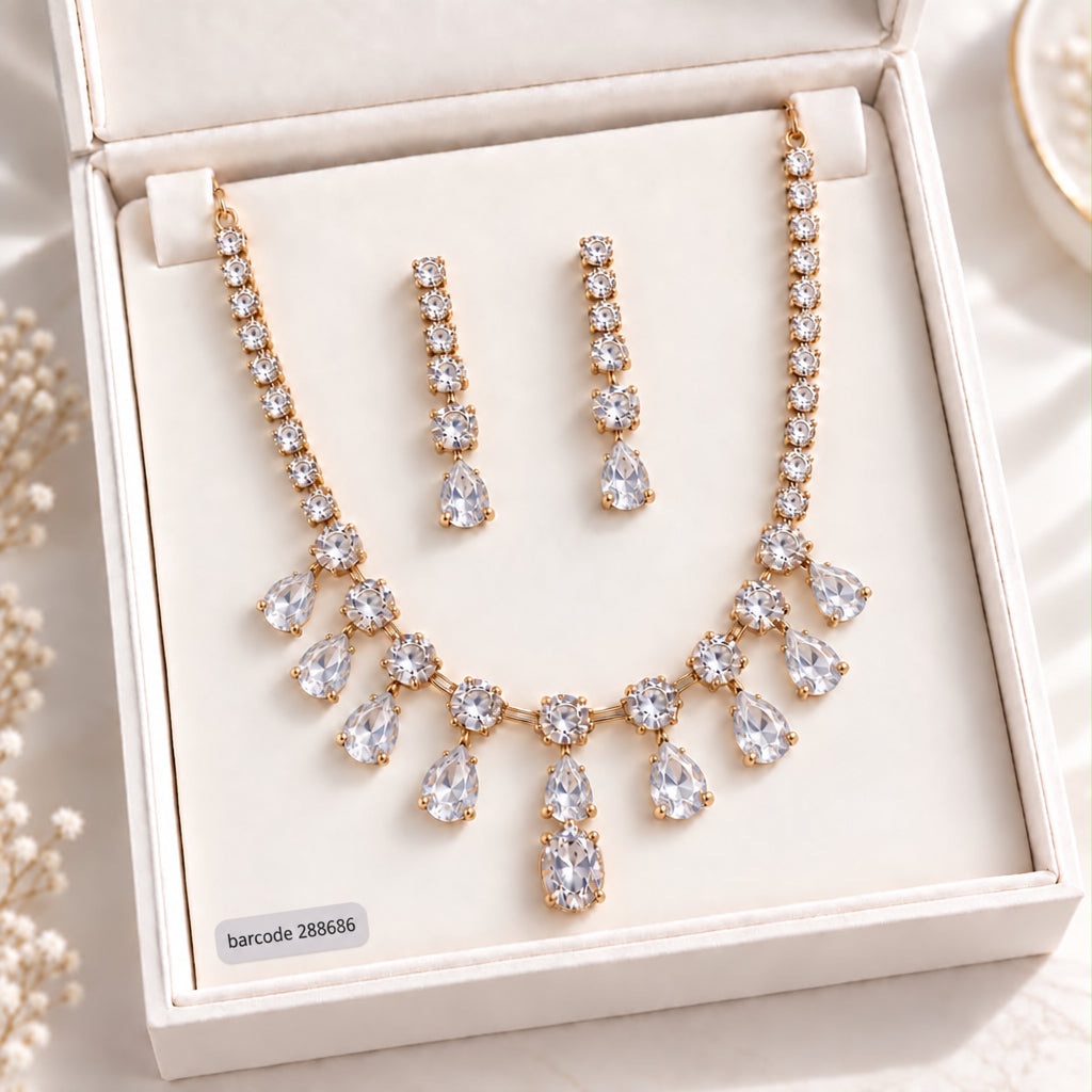 Zircon Necklace-69 (Golden/White)
