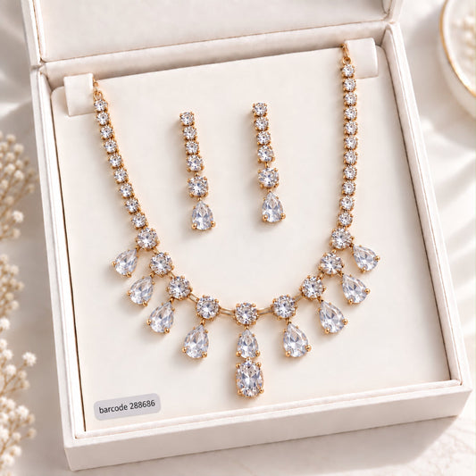Zircon Necklace-69 (Golden/White)