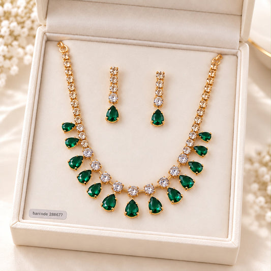 Zircon Necklace-68 (Golden/Green)