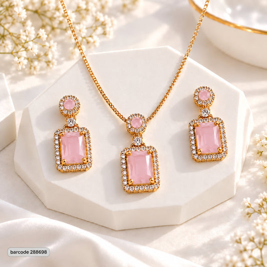 Zircon Locket Set-200 (Golden/Pink)