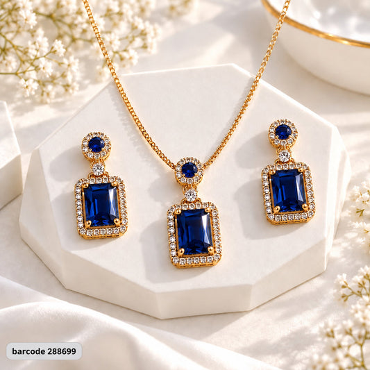 Zircon Locket Set-200 (Golden/Blue)