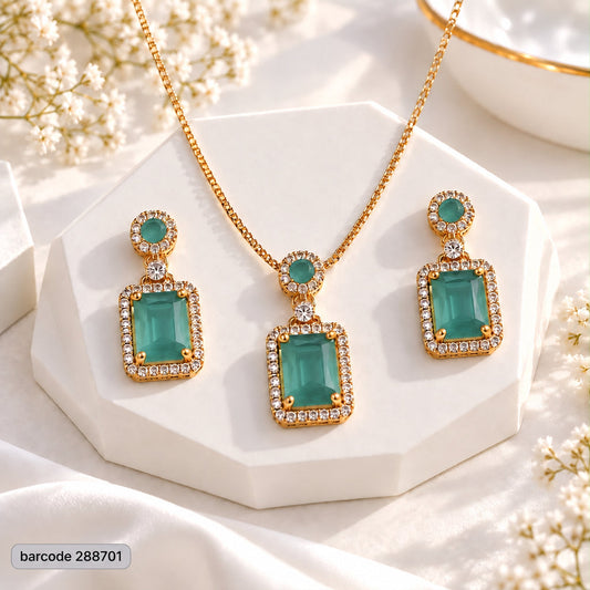 Zircon Locket Set-200 (Golden/Mint Green)