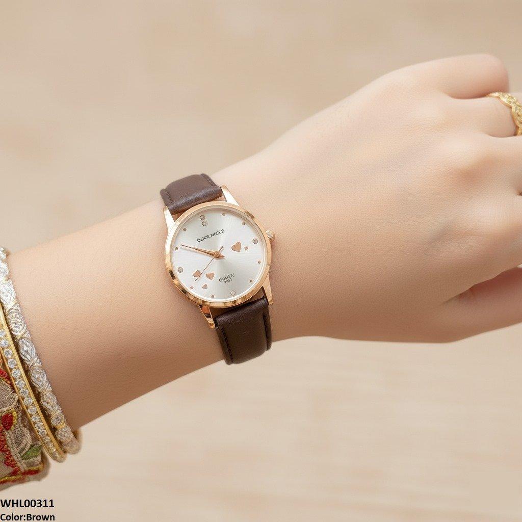 WHL00311 ZWA Round Heart Dial Leather Strap Watch - WHL