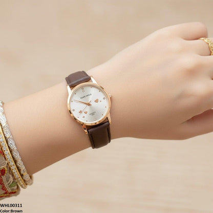 WHL00311 ZWA Round Heart Dial Leather Strap Watch - WHL