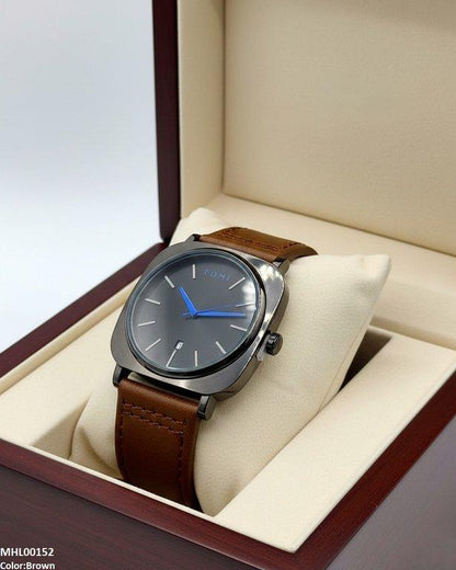 MHL00152 HWR Round/Square Leather Strap Men's Watch -  MHL