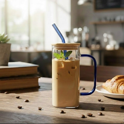 Square Glass Tumbler & Straw with Wooden Airtight Lid