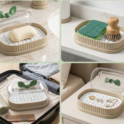 LeafLuxe Soap Dish with Drain & Lid