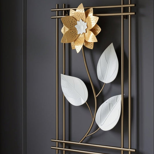 Elegant Golden Floral Metal Wall Art Frame