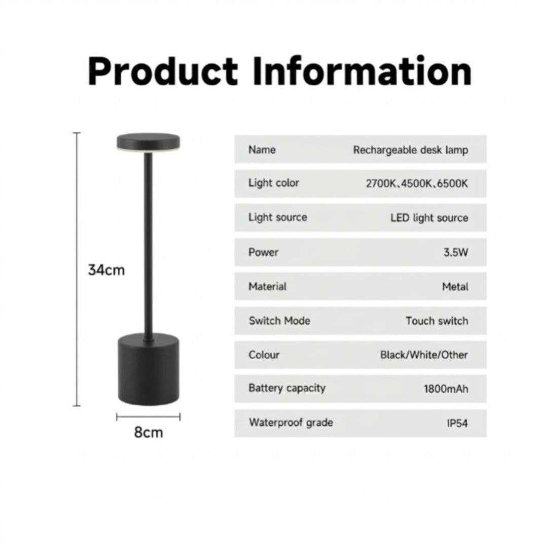 Rechargeable LED Table Lamp 12-hr Battery  – Premium Metal Finish