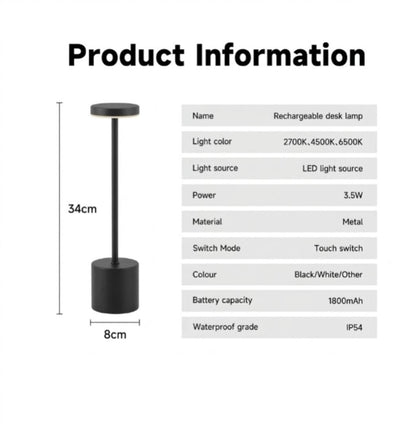 Rechargeable LED Table Lamp 12-hr Battery  – Premium Metal Finish