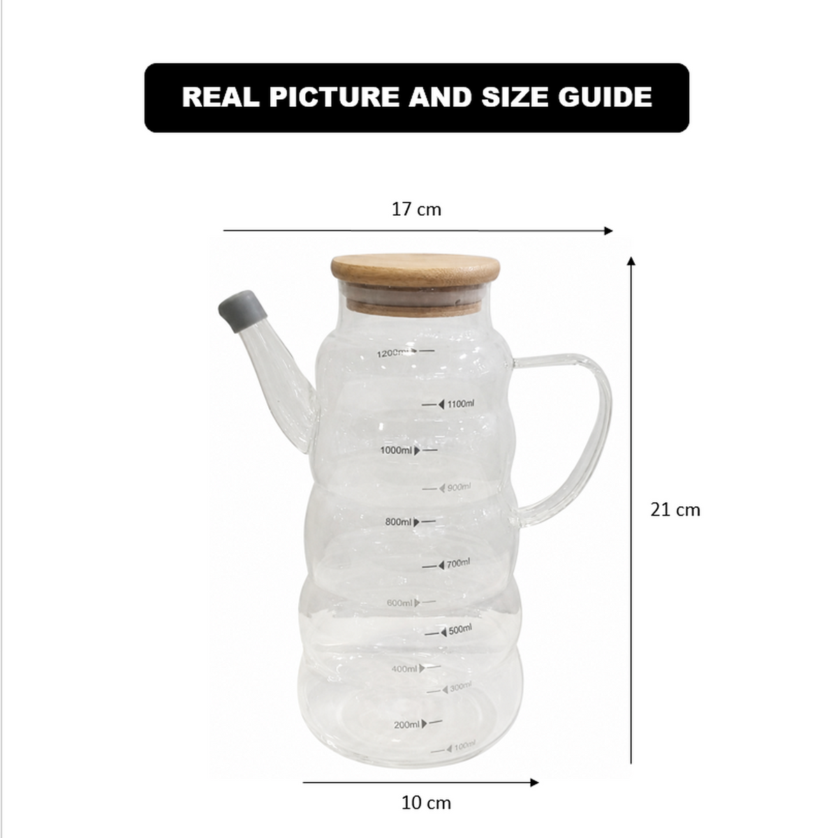 1.2L Glass Oil Jug with Airtight Wooden Lid & Precision Pour Stopper