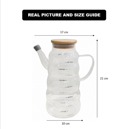 1.2L Glass Oil Jug with Airtight Wooden Lid & Precision Pour Stopper