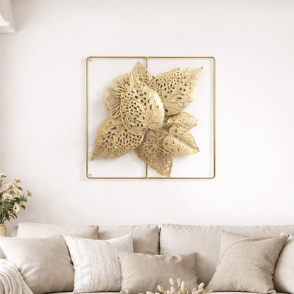 Luxury Gold Leaf Wall Art – Modern Metal Frame Decor