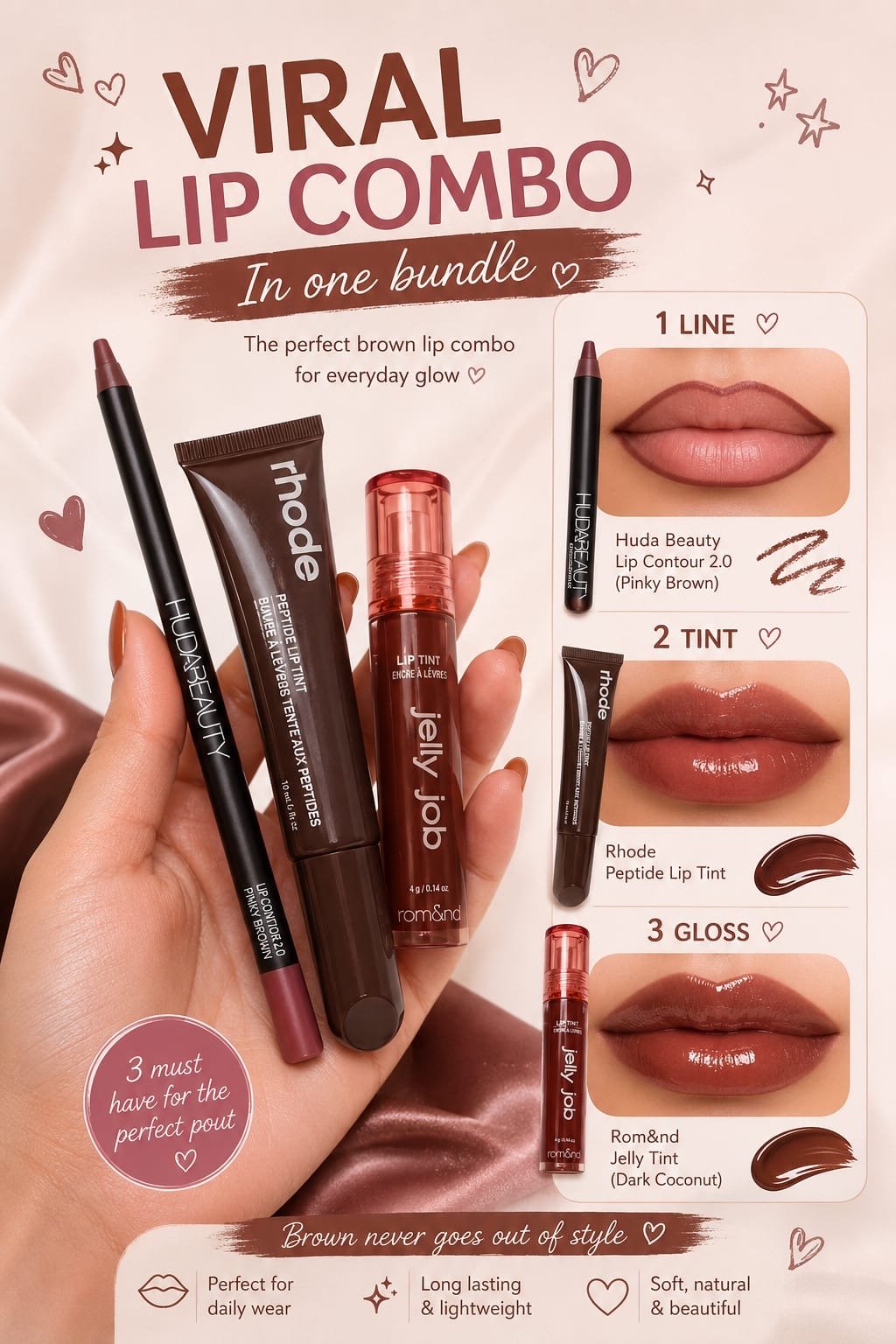 Viral Lip Combo Bundle | Liner + Tint + Gloss 3-Step Set